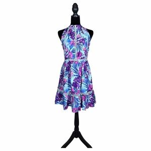 Floral Backless Dress - Purple and Blue